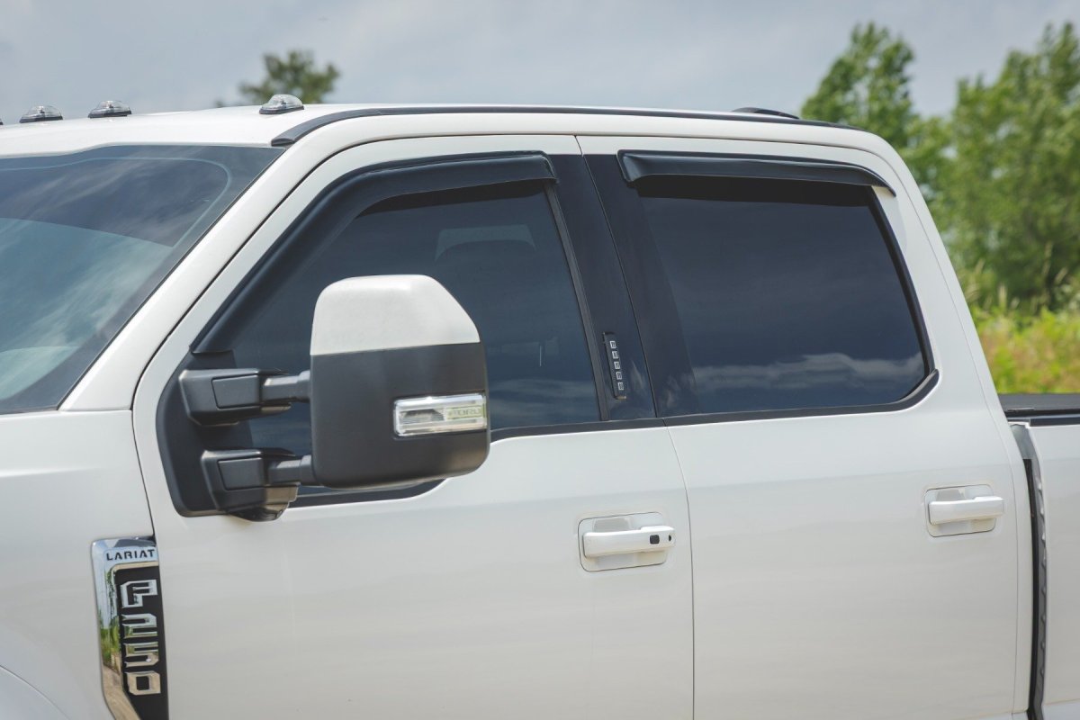 Ford F-250 Side Window Deflectors - Rough Country - Tape On Rain Guard - '15-'24